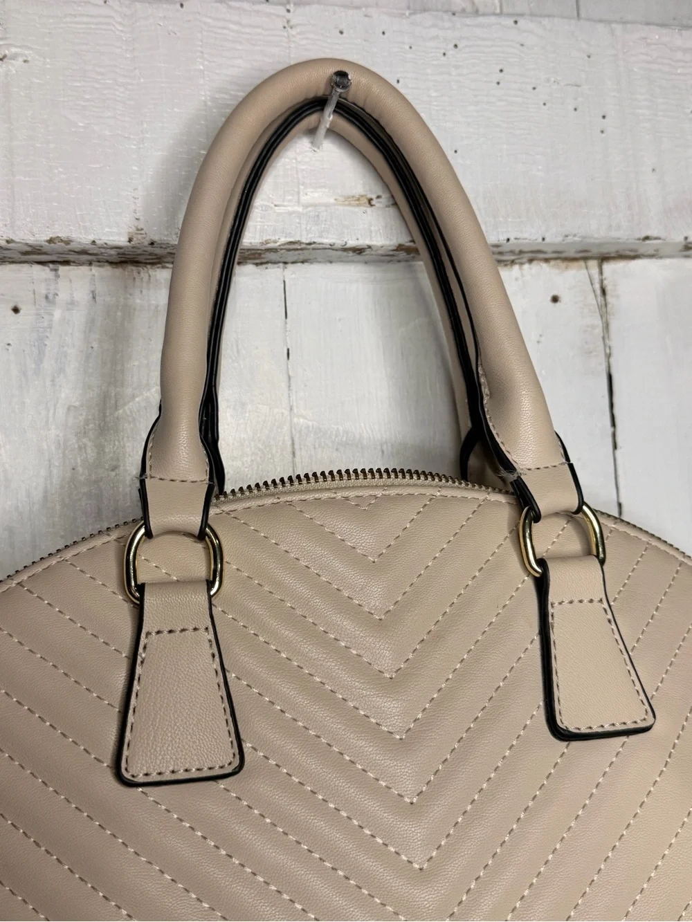 Christian Lacroix Cream Chevron Quilted Dome Satchel Handbag
